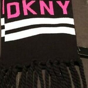DKNY logo stadium winter women's scarf with fringe